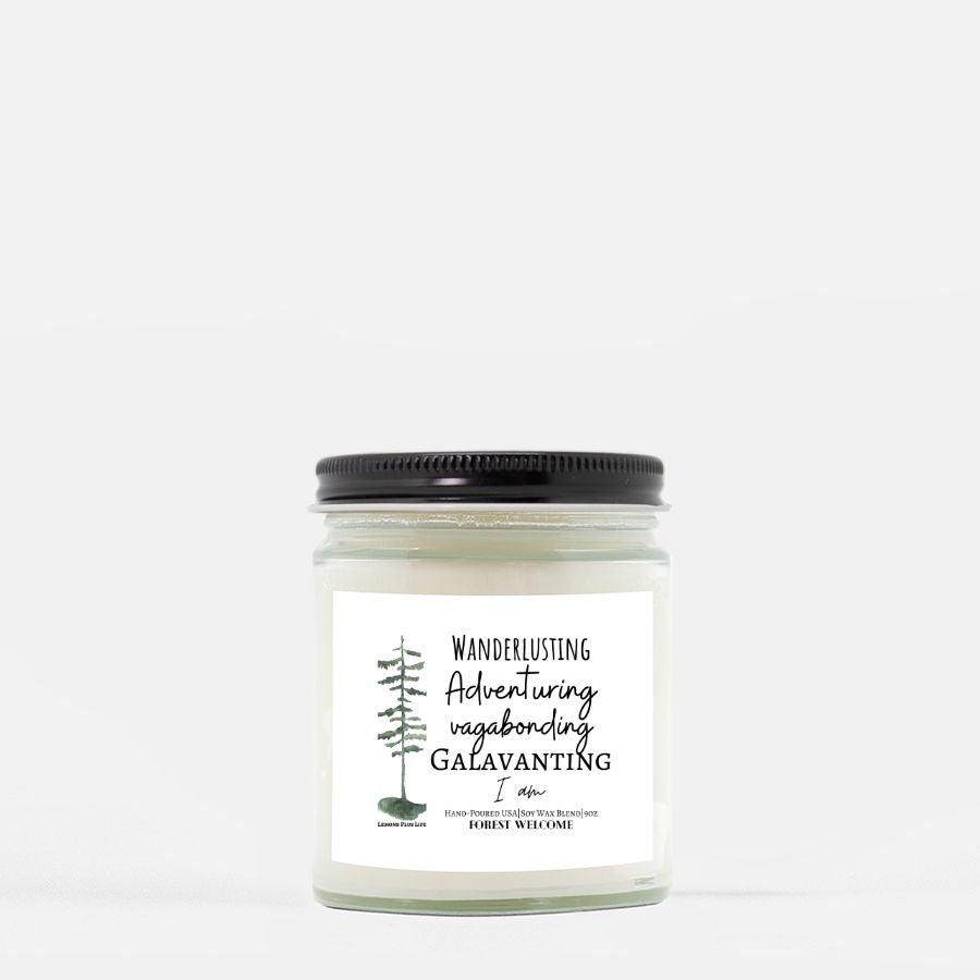 Wanderlust Candle, Hand Poured 9 oz., Message Candle, Adventure Theme, Travel Quote