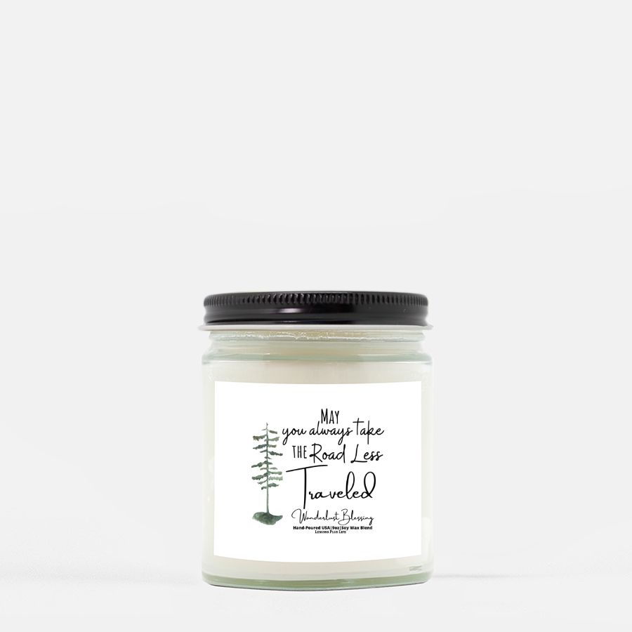 Message Candle, The Road Less Traveled, Candle (Hand Poured 9 oz.), Wanderlust Scent, Quote Candle, Congratulations Gift