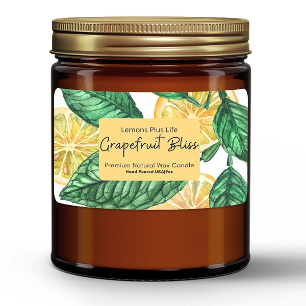 Grapefruit Natural Wax Candle in Amber Jar (9oz), Hand-Poured Artisan Candle