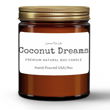 Coconut Dreams Natural Wax Candle in Amber Jar (9oz), Premium Artisan Candle