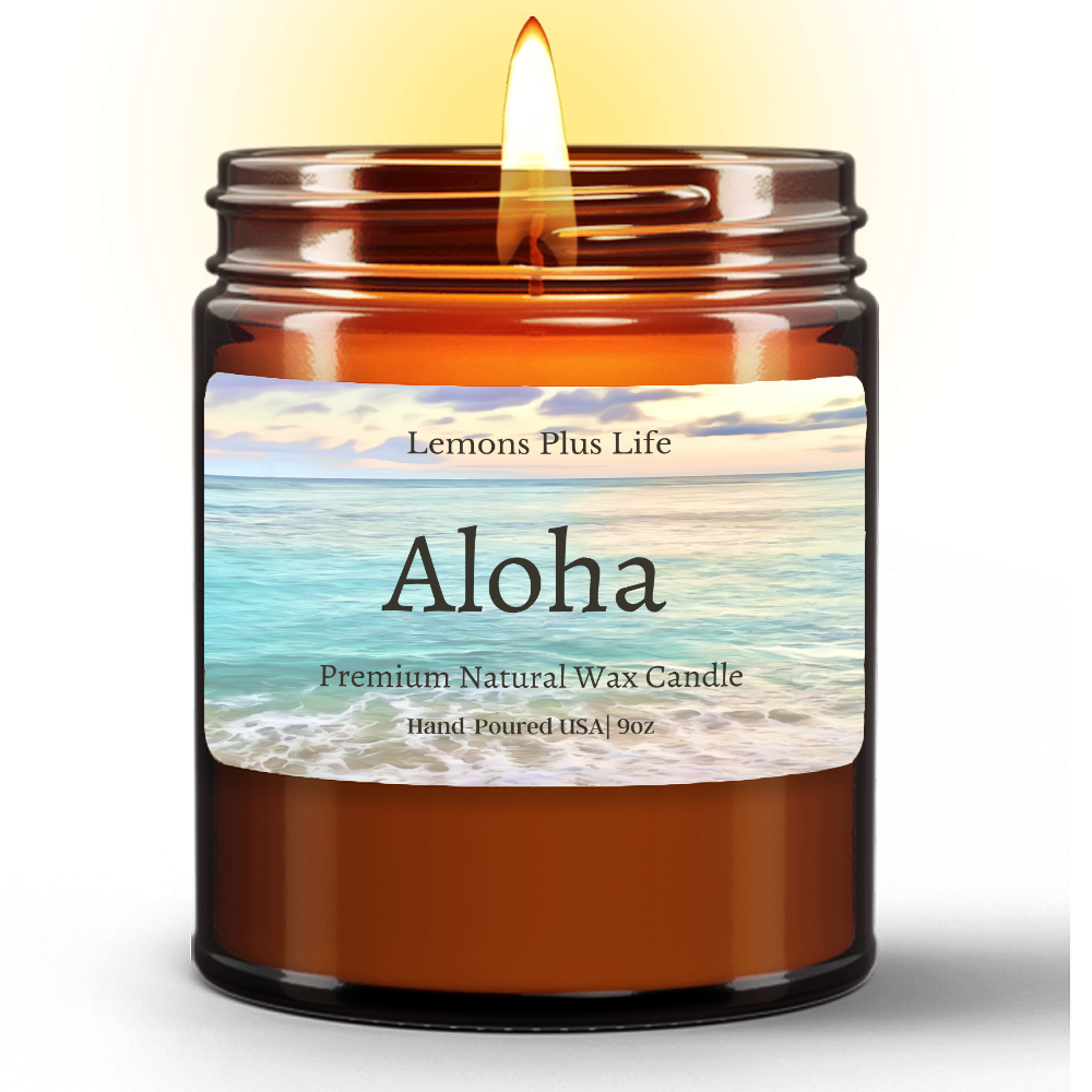 Aloha Natural Wax Candle in Amber Jar (9oz), Hawaii Candle, Artisan Candle
