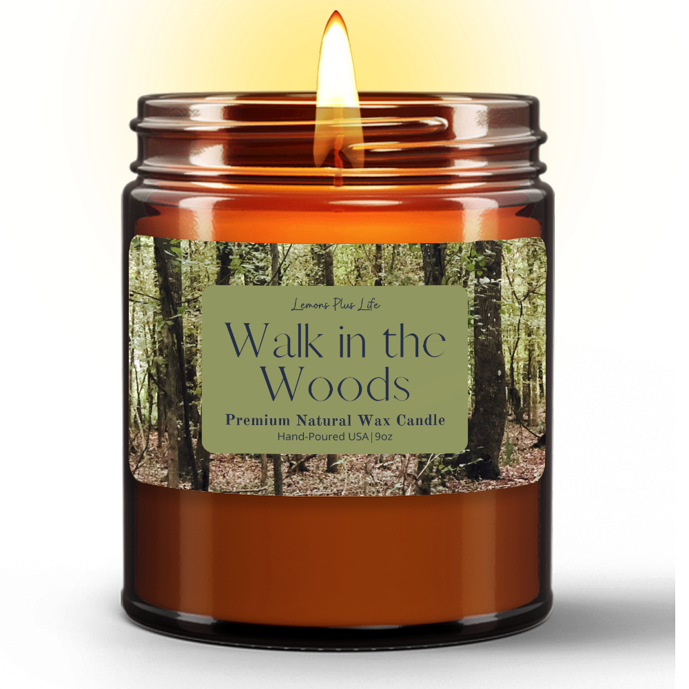 Walk in the Woods Natural Wax Candle in Amber Jar (9oz), Artisan Candle