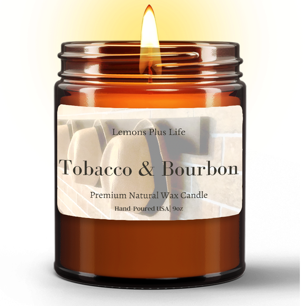 Tobacco Bourbon Natural Wax Candle in Amber Jar (9oz), Hand-Poured