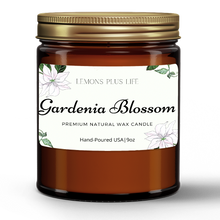 Gardenia Blossom Natural Wax Candle in Amber Jar (9oz), Hand-Poured, Artisan Candle