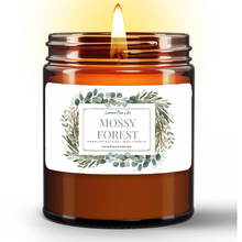 Mossy Forest, Natural Wax Candle in Amber Jar (9oz), Hand-Poured, Artisan Candle