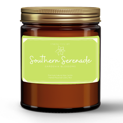 Southern Serenade, Natural Wax Candle in Amber Jar (9oz), Gardenia Blossom Candle