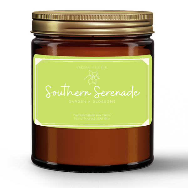 Southern Serenade, Natural Wax Candle in Amber Jar (9oz), Gardenia Blossom Candle