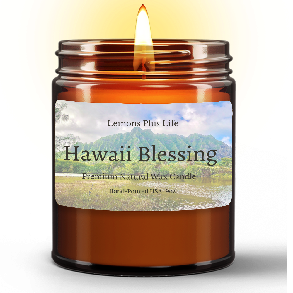 Hawaii Blessing Natural Wax Candle in Amber Jar (9oz), Hand-Poured, Artisan Candle