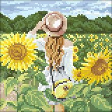 Diamond painting kit Girl in Sunflowers Field Crafting Spark 7.9 x 7.9