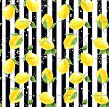 Coaster Set of 4, Zesty, Yellow Lemons, Black & White Stripe, Lemon Coaster Set