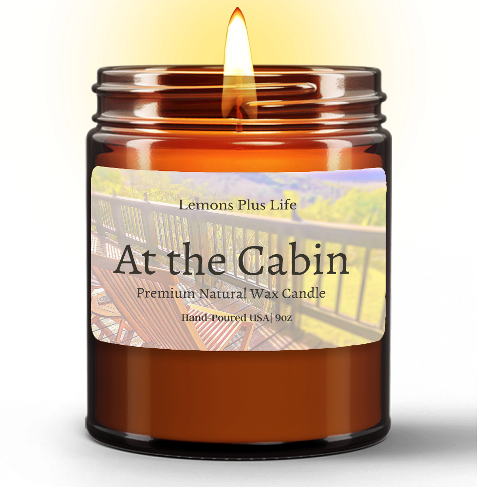 At the Cabin Natural Wax Candle in Amber Jar (9oz), Cabin Candle, Hand-Poured