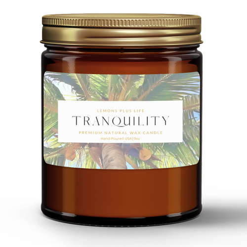 Tranquility Natural Wax Candle in Amber Jar (9oz), Artisan Candle