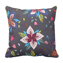 Floral Boho Pattern Decorative Pillow Blue Background