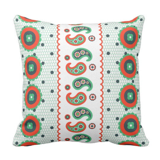 Indie Pattern Pillow in Red Green Teal