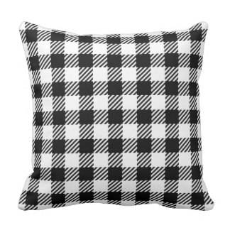 Throw Pillow Buffalo Plaid Print Thin White/Black