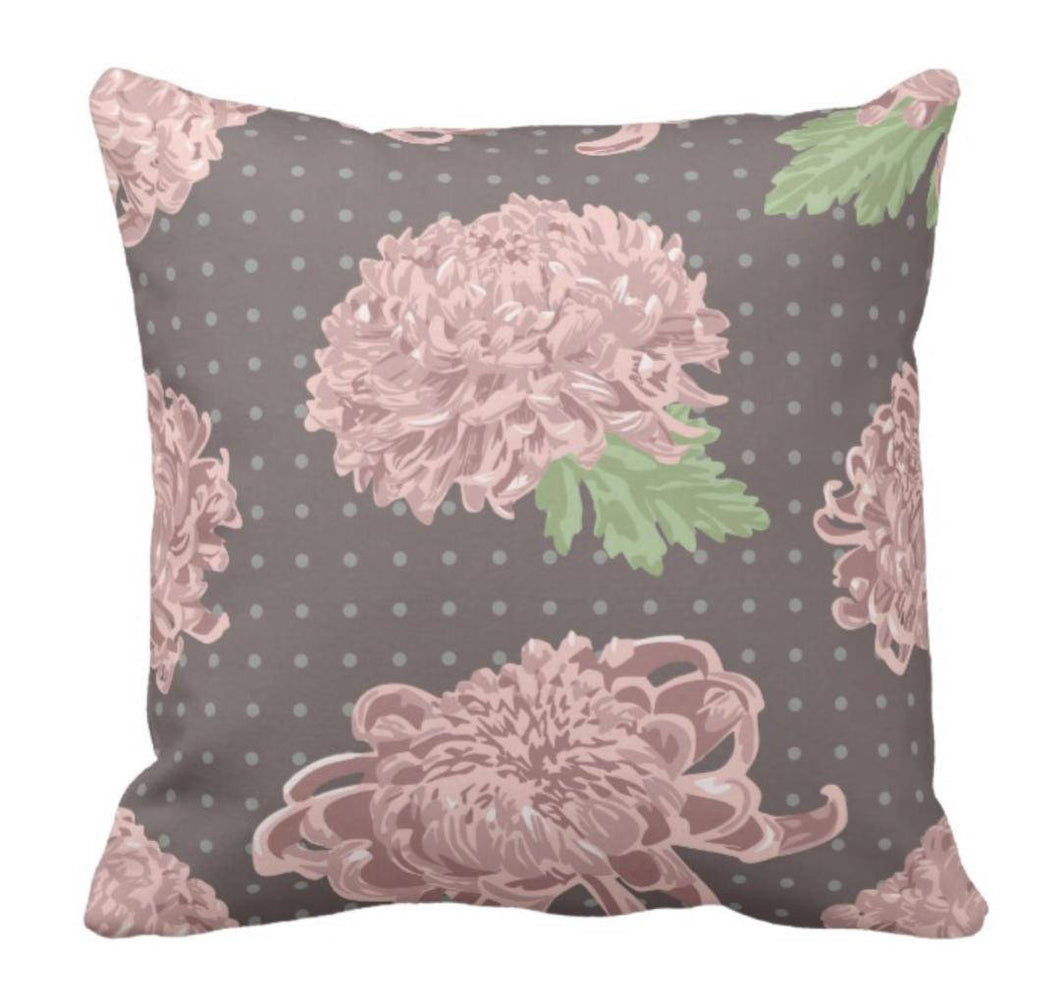 Prairie Style Aged Pink Chrysanthemum Decorative Throw Pillow