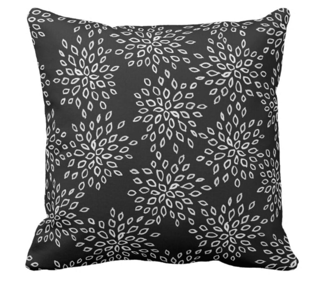 Black & White Throw Pillow "Flower Petal Power"