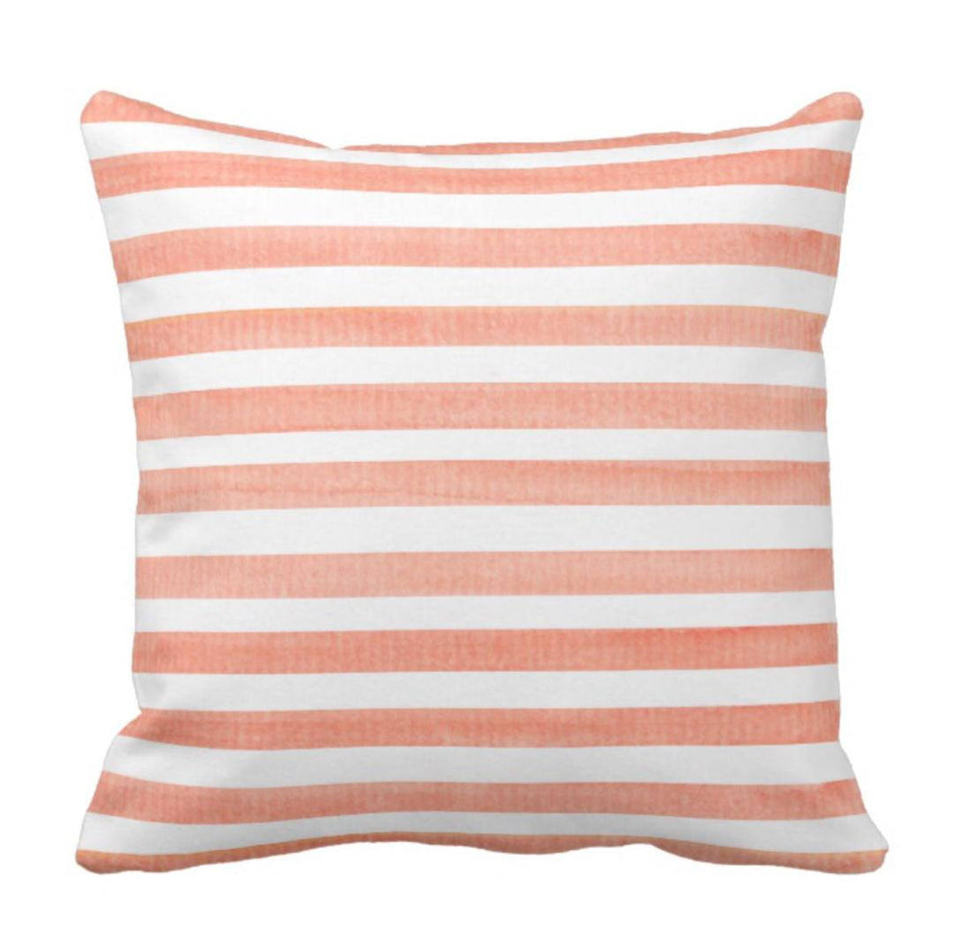 Beach Striped Decorative Throw Pillow Watercolor Coral