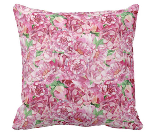 Pink Peony Garden Floral Throw Pillow