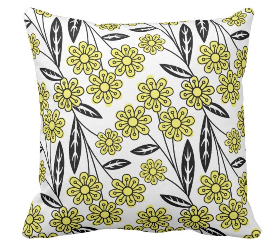 Crazy For Daisies Black and Yellow Throw Pillow
