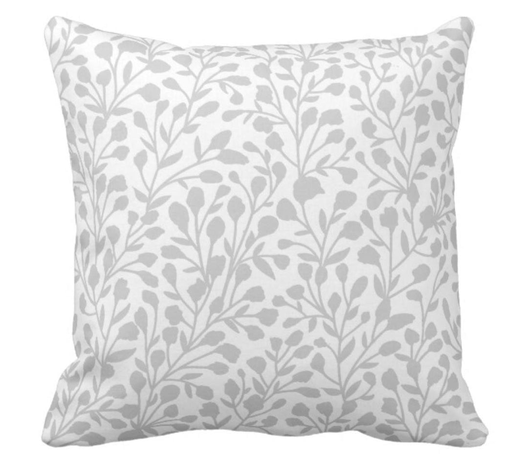Gray and White Floral Throw Pillow