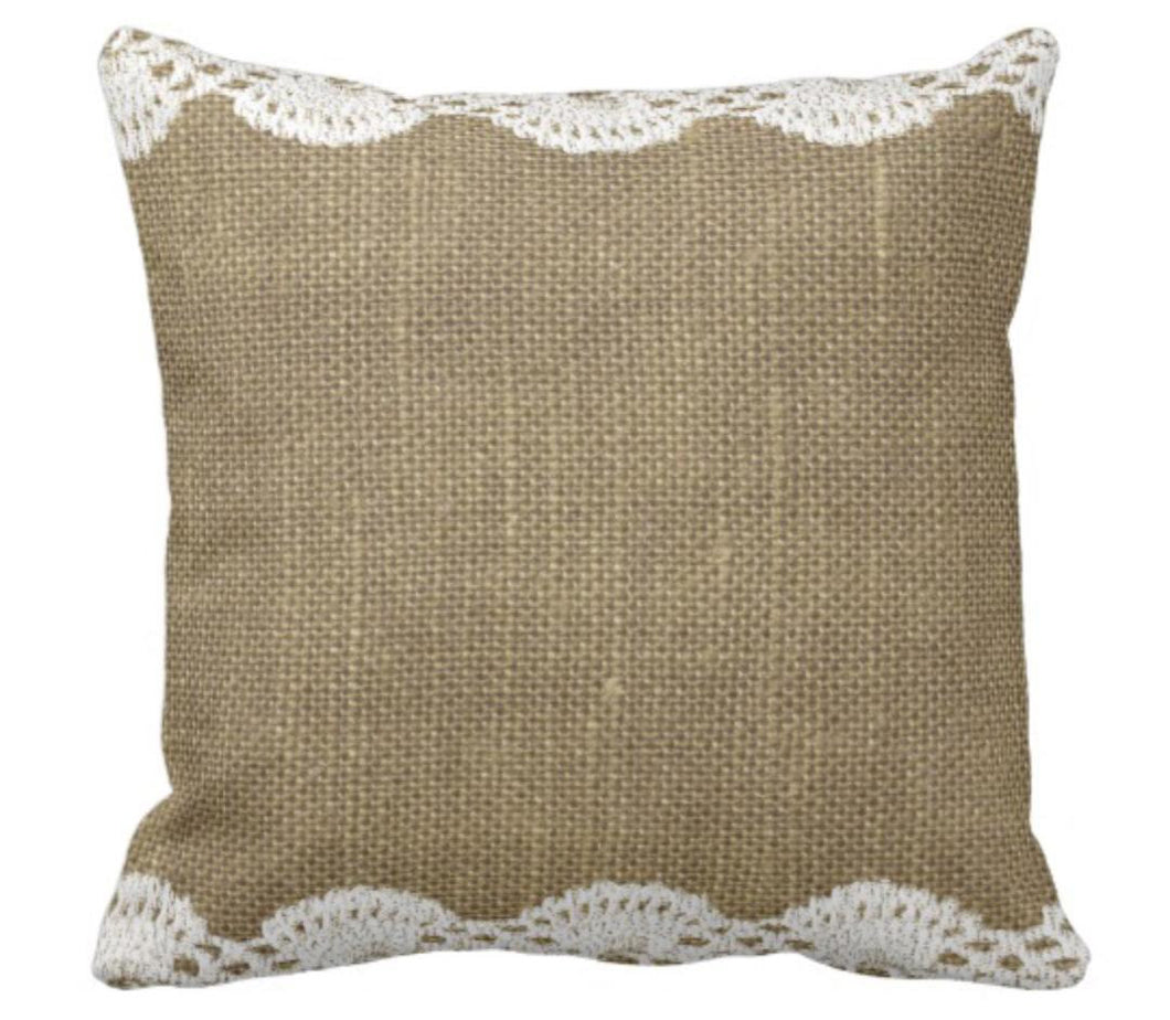 Throw Pillow Burlap and Lace Design