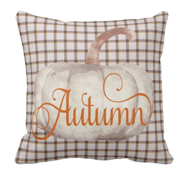 Throw Pillow Fall Plaid Cream Pumpkin 