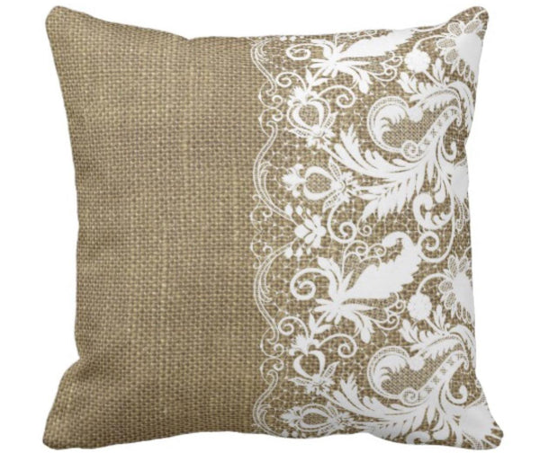 Throw Pillow Design Burlap and Lace Cottage Style