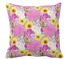 Purple Blooms and Sunflowers Floral Bloom Throw Pillow