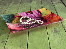 Fall Leaves Glass Tray, Autumn Leaves Serving Tray, Trinket Dish