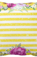Yellow Striped Purple Sunflower Hydrangea Floral Throw Pillow