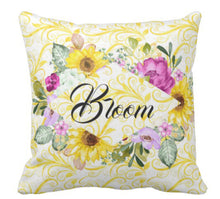 Purple Blooms and Sunflowers Floral Bloom Throw Pillow