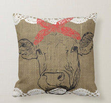 Cow Throw Pillow Burlap and Lace Red Bandanna Home is Where the Herd Is Farmhouse Decor