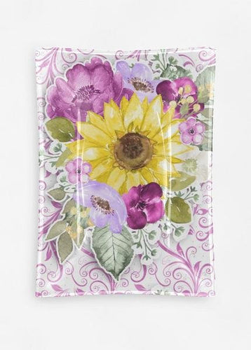 Sunflower Glass Decorative Tray, Purple Floral Trinket Dish