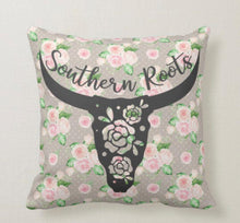 Boho Style Southern Roots Throw Pillow Floral and Polka Dots Pattern Black Bull