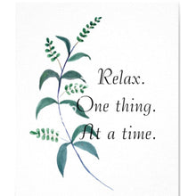 Watercolor Botanical Typography Art Print "Relax" 8 X 10