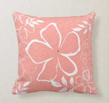 Peach and White Bloom "Joy" Floral Throw Pillow 16 X 16