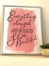 Typography Print- Peach- White- She Was Beautiful