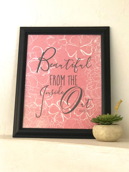 Typography Print, Peach Floral, 
