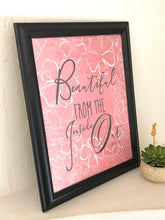 Typography Print, Peach Floral, "Beautiful Inside Out" Wall Art