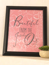 Typography Print, Peach Floral, "Beautiful Inside Out" Wall Art