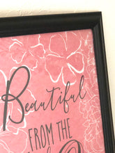 Typography Print, Peach Floral, "Beautiful Inside Out" Wall Art
