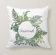 Woodland Fern Wreath White Throw Pillow "Unwind"