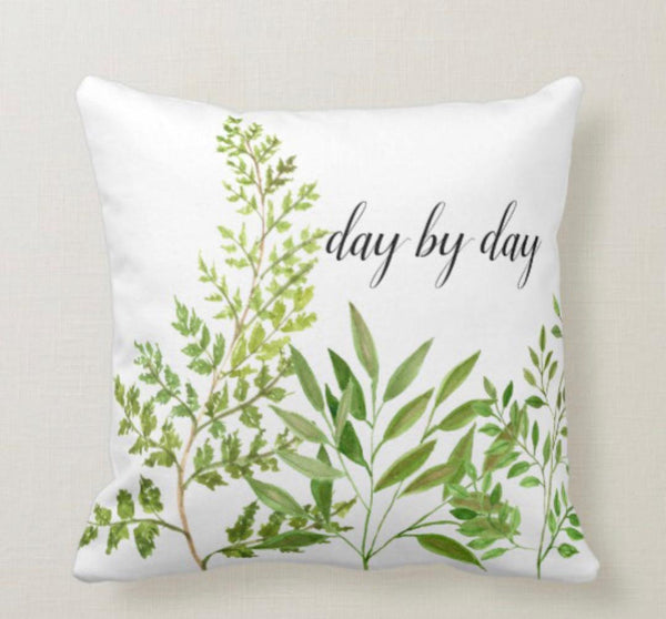 White Throw Pillow Green Botanical 