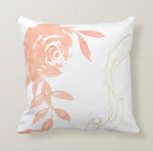 Peach Floral Hands Touching i love us Throw Pillow 16 X 16