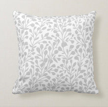 Grey & White Soft Botanical Pattern "Bloom Anyway" Throw Pillow 16 X 16