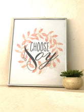 Typography Print- "Choose Joy"- Peach Floral Wreath-Modern Farmhouse Style- White Background