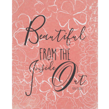 Typography Print, Peach Floral, "Beautiful Inside Out" Wall Art