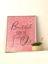 Typography Print, Peach Floral, "Beautiful Inside Out" Wall Art