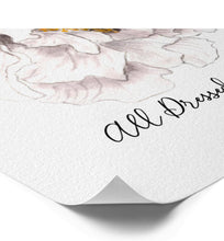 Watercolor Art Print, White Floral, Typography, Dressed in Ruffles, Poster